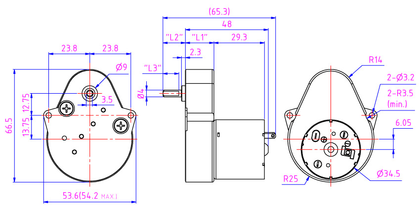 90-Grad-Flachgetriebe in 50 mm für 12V Gleichstrommotor für Austauschausrüstungen und Verkaufsautomaten.